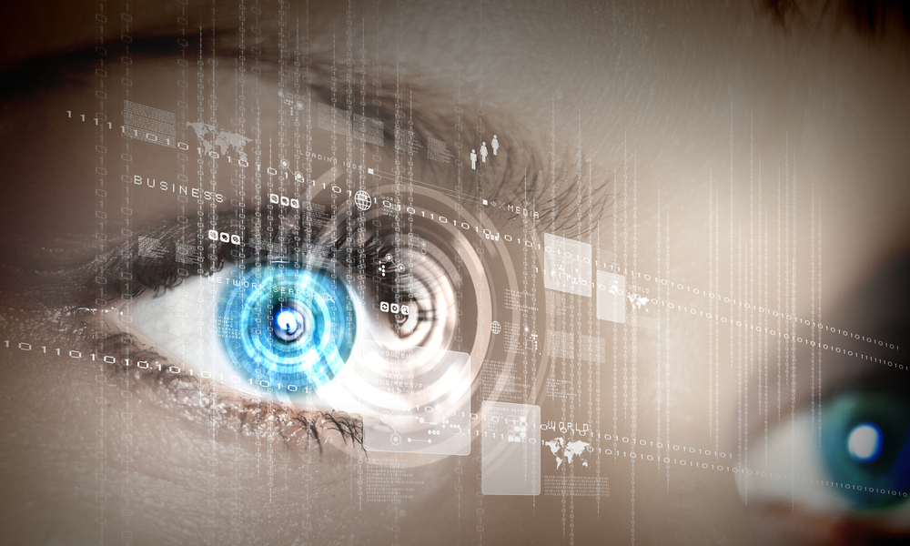 Eye viewing digital information represented by circles and signs-1